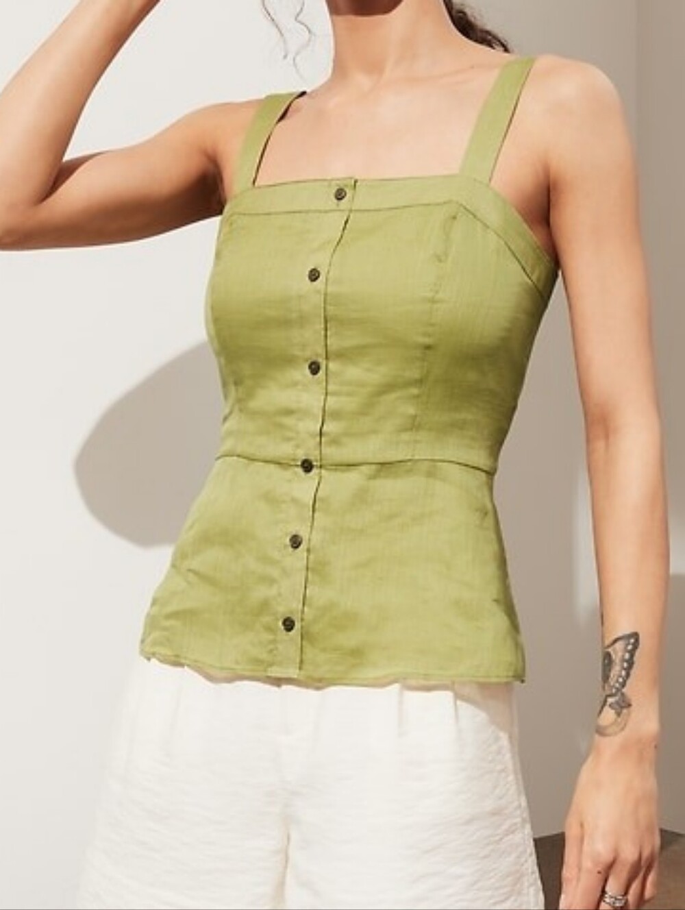 Banana Republic Ramie Front Button Tank Light Green Cotton XS